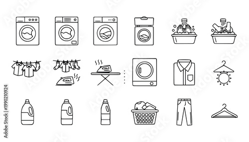 Fotografía Set of laundry and housework featuring washing machines, clothes, and ironing to