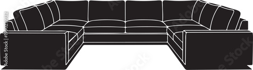 Black sectional sofa with white outlines on solid white couch