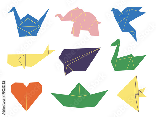 Colorful Origami Animals Paper Fold Shapes Set Abstract Geometric Collection