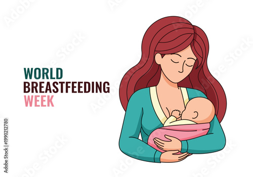 World Breastfeeding Week Illustration of a Mother Nursing Her Newborn Baby