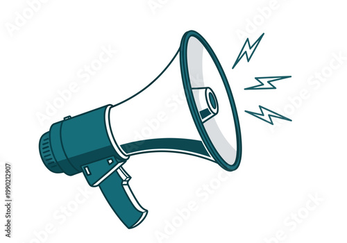 Megaphone Bullhorn Illustration for Marketing Announcement and Communication Concept, Vector Style Flat Design Isolated on White Background