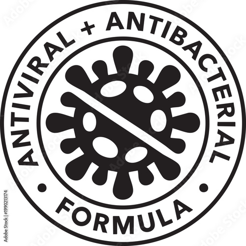Antiviral and antibacterial formula stamp virus symbol with prohibition sign vector illustration for hygiene and protection concepts