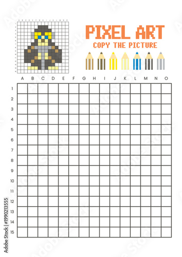 Copy the picture grid drawing worksheet for kids. Pixel art gibbon