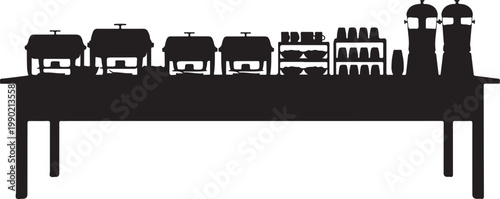 Black silhouette of buffet table with chafing dishes and