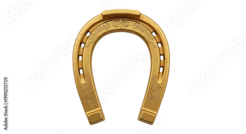 Golden Horseshoe Lucky Charm Isolated on White Background