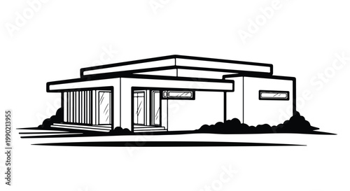 Modern low rise flat roof villa house