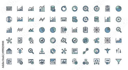 Business Analytics Icons Set: Charts, Graphs, Data, Reports, Finance, Strategy, SEO