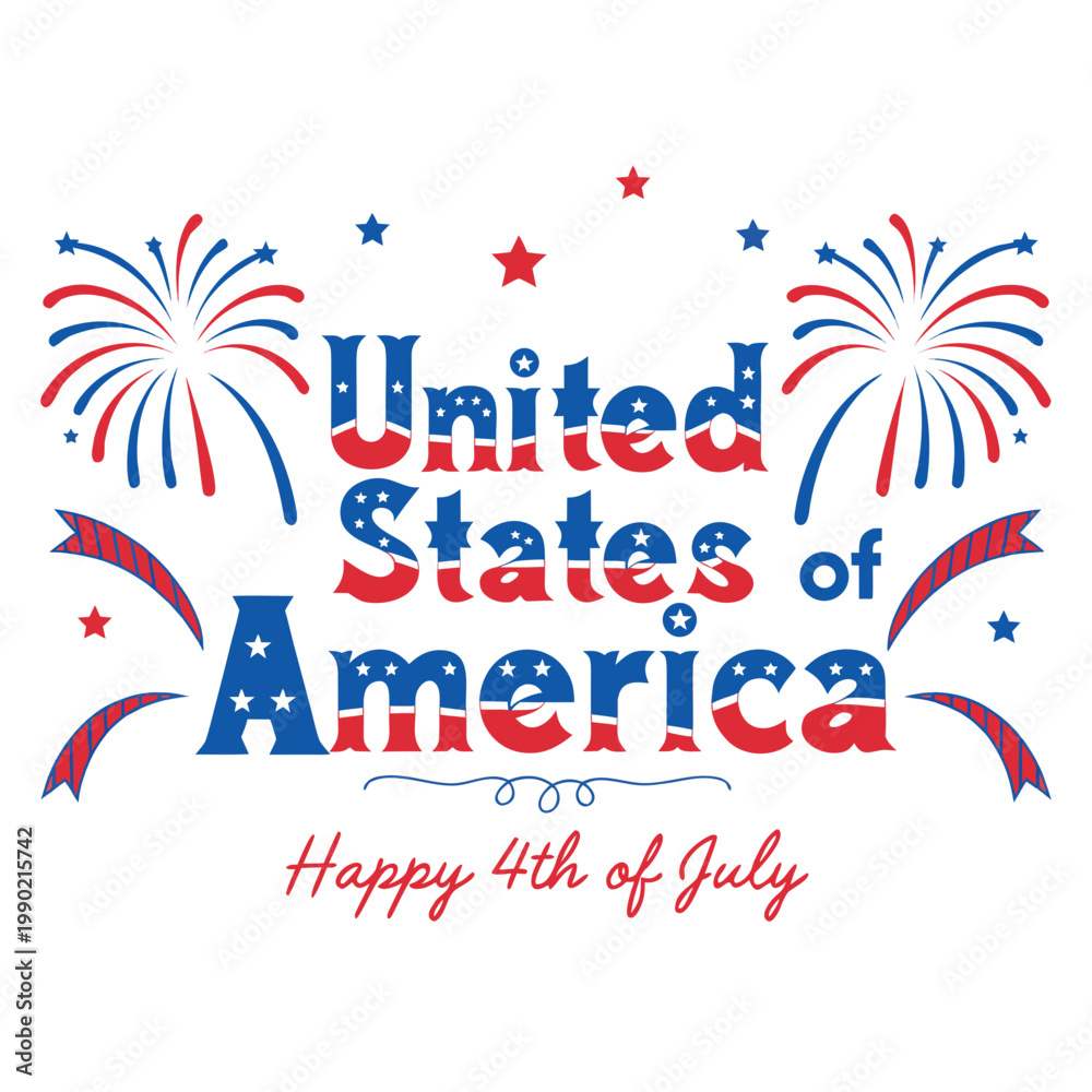 Obraz premium Patriotic usa 4th of july celebration with fireworks and stars on white background