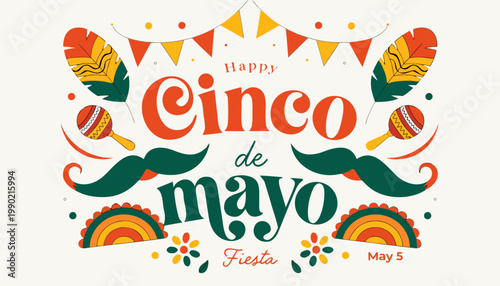 Vibrant cinco de mayo fiesta lettering background with colorful decorations and text