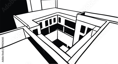 Interior architectural hallway perspective view