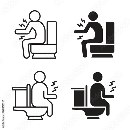 Diarrhea icon collection in black color. Stroke Lines and flat silhouette style icons