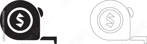 Measuring Tape Icon Set - Construction Tool, Tailor Tool and Length Measurement Symbol in Black and White Line Art