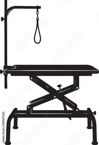 Black metal grooming table with hanging loop pet grooming