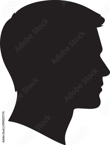 Male Silhouette Profile, Simple Black Head Outline, Minimalist Human Face Vector Graphic for Identity and Concept Design