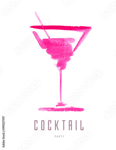 Hand drawing watercolor cocktail cosmopolitan isolated on white background. Vector illustration.