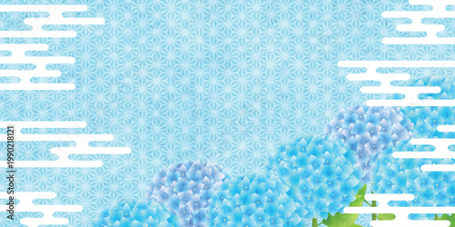 Hydrangea flowers with traditional Japanese pattern background