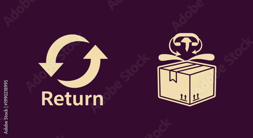 E-commerce return concept illustrated through refresh arrow and package icons, symbolizing easy product returns and reverse logistics processes