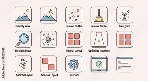 Streamlined digital experience vector icon collection for modern web and mobile applications, showcasing symbols for intuitive layouts, enhanced usability, and efficient interaction design