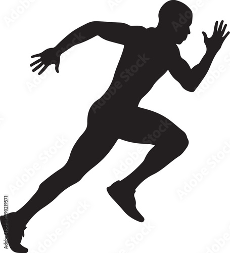 Black silhouette of a running man, athletic sprinting figure, vector illustration, sports icon