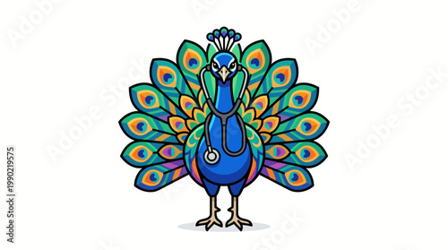 Peacock Wearing Stethoscope Symbolizing Healthcare and Medicine.