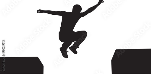 Silhouette man jumping, athletic black icon, fitness motivation symbol, sporty vector graphic