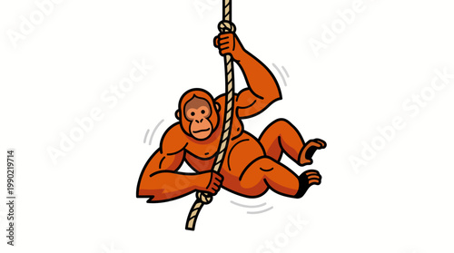 Cartoon orangutan swinging on a rope with a happy expression.