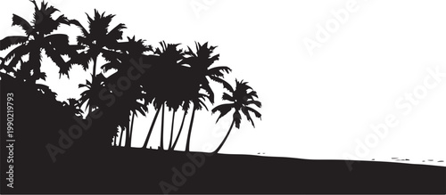 Tropical palm tree silhouettes, black palm trees, vector palm landscape, exotic island scenery