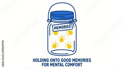 Jar filled with glowing memories for mental comfort.