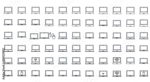 Laptop Icons Collection: Modern Technology and Digital Devices