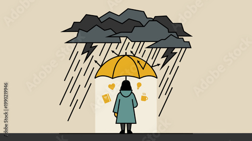 Person holding umbrella during stormy weather with lightning.