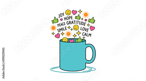 Positive Emotions and Feelings Emanating from a Coffee Cup.
