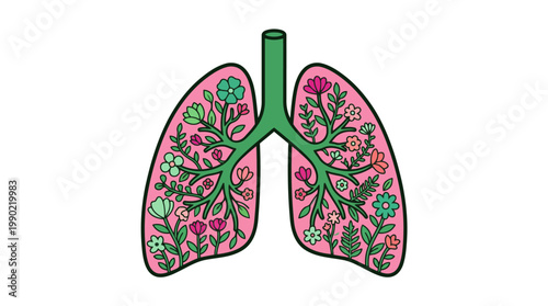 Human Lungs Filled With Blooming Flowers and Greenery.