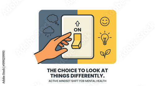 Hand flipping a light switch to the ON position representing a positive mindset.