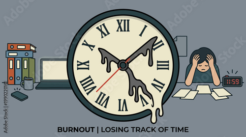 Melting Clock Symbolizing Burnout and Losing Track of Time.