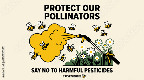 Protect our pollinators say no to harmful pesticides illustration.