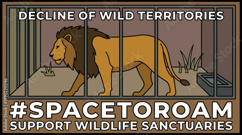 Lion in Cage Decline of Wild Territories Hashtag Spacetoroam.