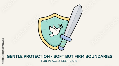 Shield with dove and sword symbolizing gentle protection and firm boundaries.