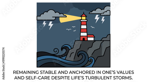 Lighthouse guiding through stormy seas representing stability and self-care.