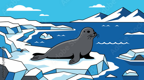 A Seal Resting on an Ice Floe in the Arctic Ocean.