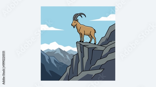 Majestic Ibex Standing Proudly on a Rocky Mountain Cliff Edge.