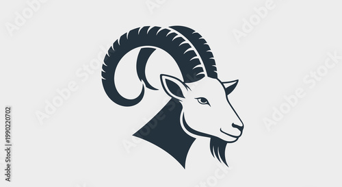 Striking stylized goat head vector illustration featuring bold horns detailed fur texture and elegant design on a clean background