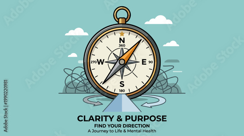 Compass showing direction with clarity and purpose text.
