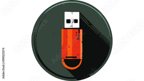 USB flash drive icon with circular frame representing portable storage data transfer and digital memory device vector