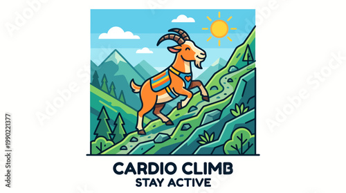 Goat Climbing Mountain Cardio Climb Stay Active Illustration.