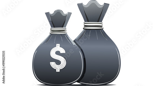 Two dark money bags with dollar signs representing wealth finance savings and economic resources accumulation vector