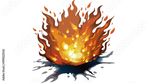 Fiery explosion burst with flames and sparks representing destructive force energy and dramatic impact scene vector