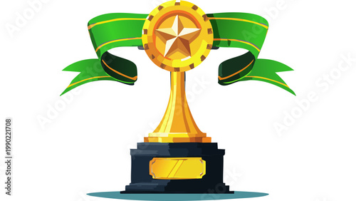 Golden trophy with ribbon decoration representing award achievement recognition and celebratory success symbol vector