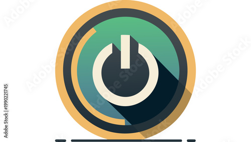 Power button icon within circular interface representing control activation energy and digital system startup vector