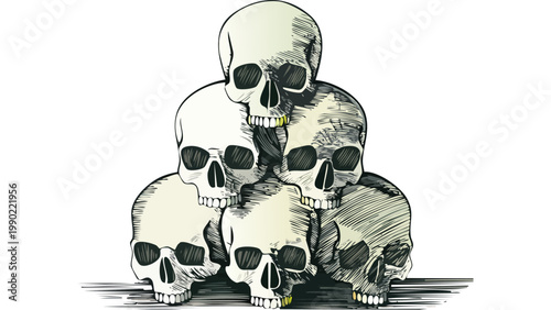 Stack of human skulls illustration representing danger mortality and dark symbolic concept of death imagery vector