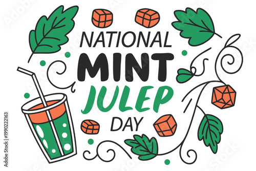 National Mint Julep Day Vector Illustration, Classic Cocktail Celebration Design
